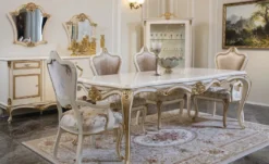 Casa Padrino Luxus Barock Esstisch Weiß / Gold - Edler Massivholz Esszimmertisch - Prunkvolle Barock Esszimmer Möbel
