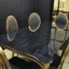 Casa Padrino Luxus Barock Esszimmer Set Blau / Antik Gold - 1 Esszimmertisch & 6 Esszimmerstühle - Barock Esszimmer Möbel - Edel & Prunkvoll