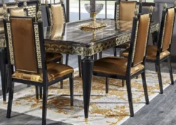 Casa Padrino Luxus Barock Esstisch Gold / Schwarz - Handgefertigter Massivholz Esszimmertisch - Barock Esszimmer Möbel - Edel & Prunkvoll