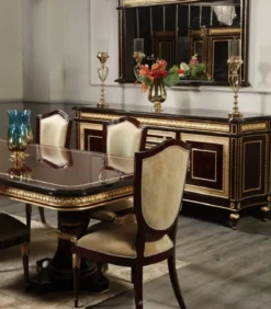 Casa Padrino Luxus Barock Esszimmer Stuhl mit Armlehnen Gold / Dunkelbraun / Gold - Luxus Esszimmer Möbel im Barockstil - Prunkvolle Barock Möbel - Barock Interior