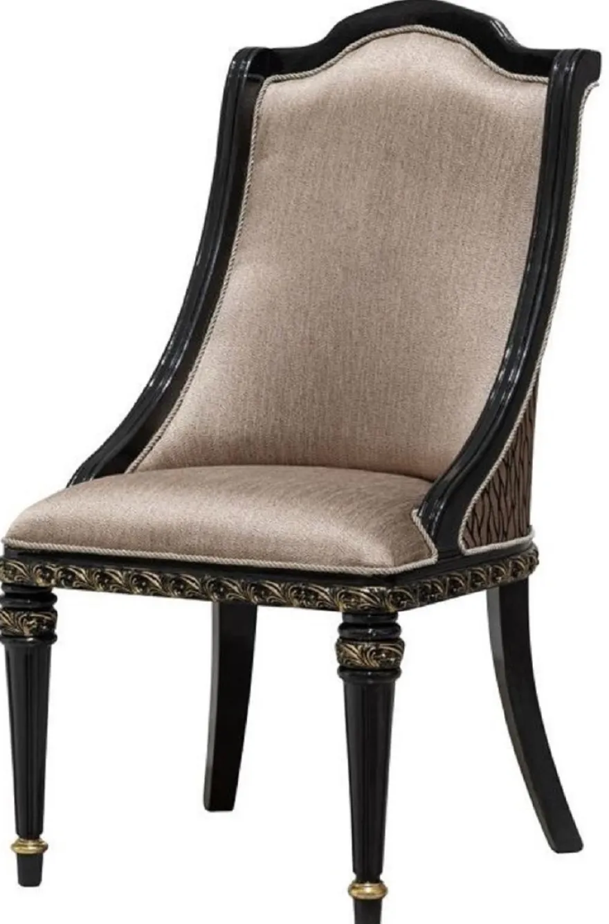 Casa Padrino Luxus Barock Esszimmer Set Silber / Braun / Schwarz / Gold - 1 Barock Esstisch & 6 Barock Esszimmerstühle - Luxus Esszimmer Möbel im Barockstil - Prunkvolle Barock Esszimmer Möbel