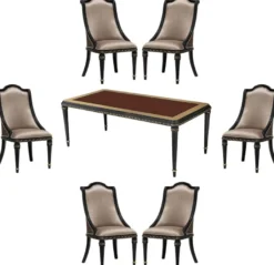 Casa Padrino Luxus Barock Esszimmer Set Silber / Braun / Schwarz / Gold - 1 Barock Esstisch & 6 Barock Esszimmerstühle - Luxus Esszimmer Möbel im Barockstil - Prunkvolle Barock Esszimmer Möbel