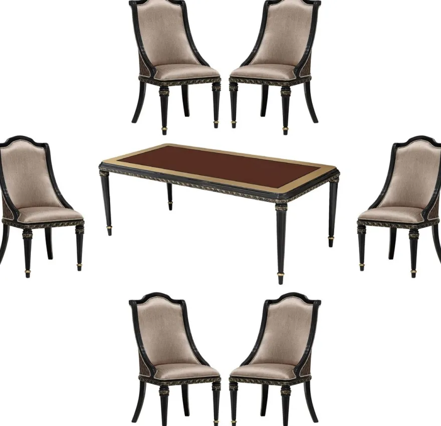 Casa Padrino Luxus Barock Esszimmer Set Silber / Braun / Schwarz / Gold - 1 Barock Esstisch & 6 Barock Esszimmerstühle - Luxus Esszimmer Möbel im Barockstil - Prunkvolle Barock Esszimmer Möbel