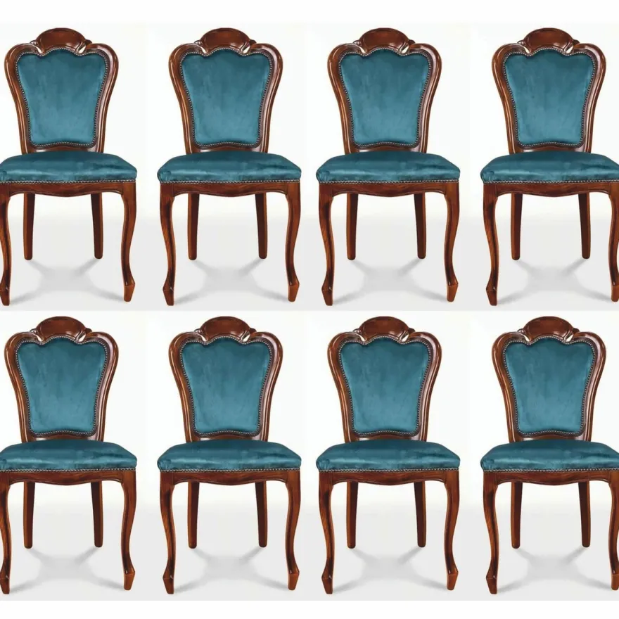 Casa Padrino Luxus Barock Esszimmer Stuhl 8er Set Blau / Braun - Barock Möbel