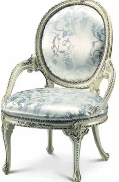 Casa Padrino Luxus Barock Esszimmer Stuhl mit Armlehnen Silber / Cremeweiß - Made in Italy