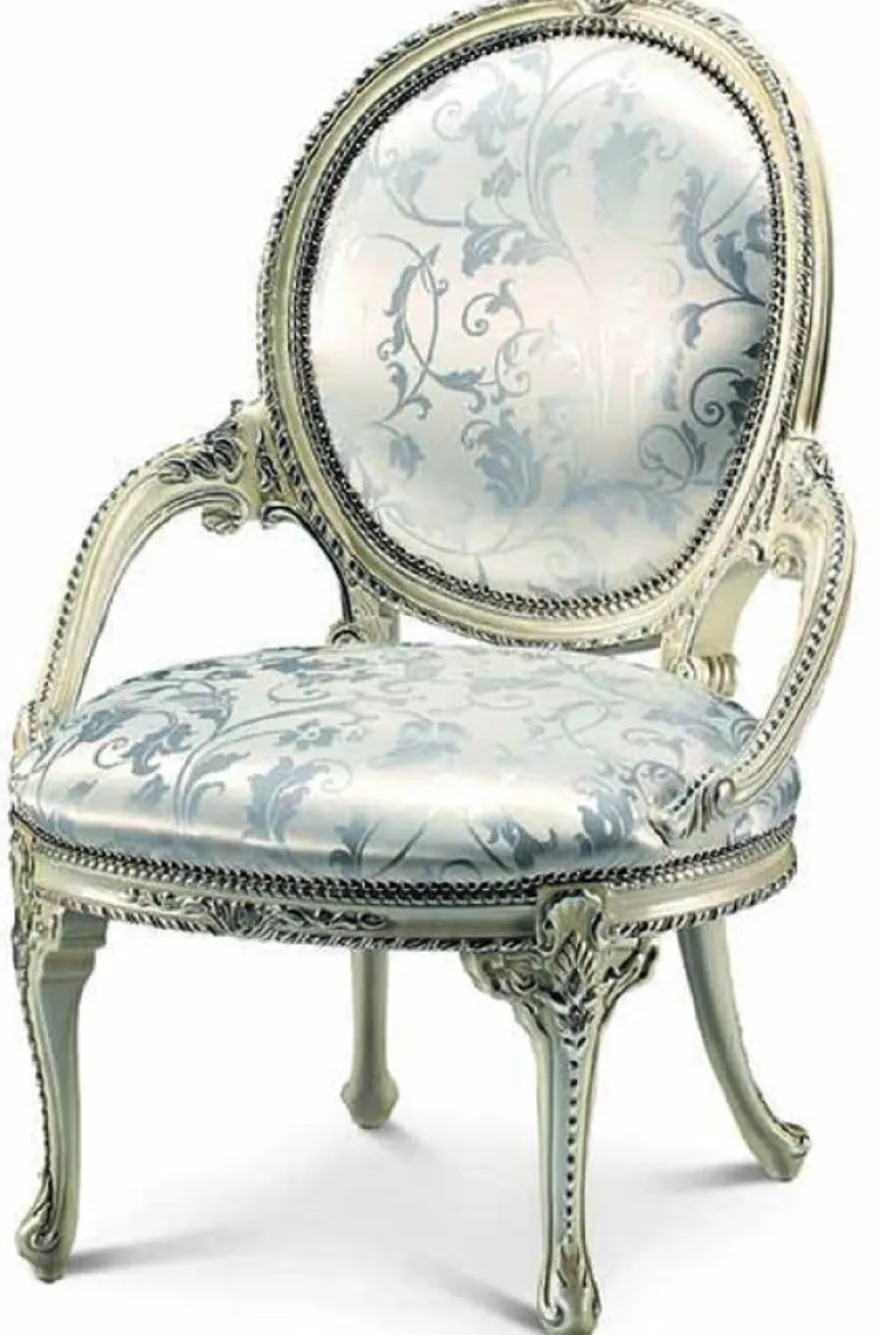 Casa Padrino Luxus Barock Esszimmer Stuhl mit Armlehnen Silber / Cremeweiß - Made in Italy