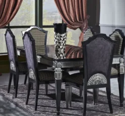 Casa Padrino Luxus Barock Esstisch Schwarz / Silber - Edler Massivholz Esszimmertisch - Prunkvolle Barock Esszimmer Möbel