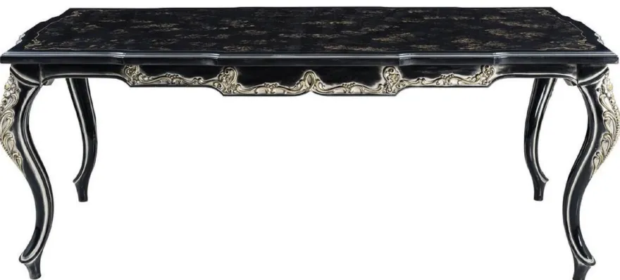 Casa Padrino Luxus Barock Esstisch Schwarz / Gold - Massivholz Esszimmertisch - Barock Esszimmer Möbel - Edel & Prunkvoll