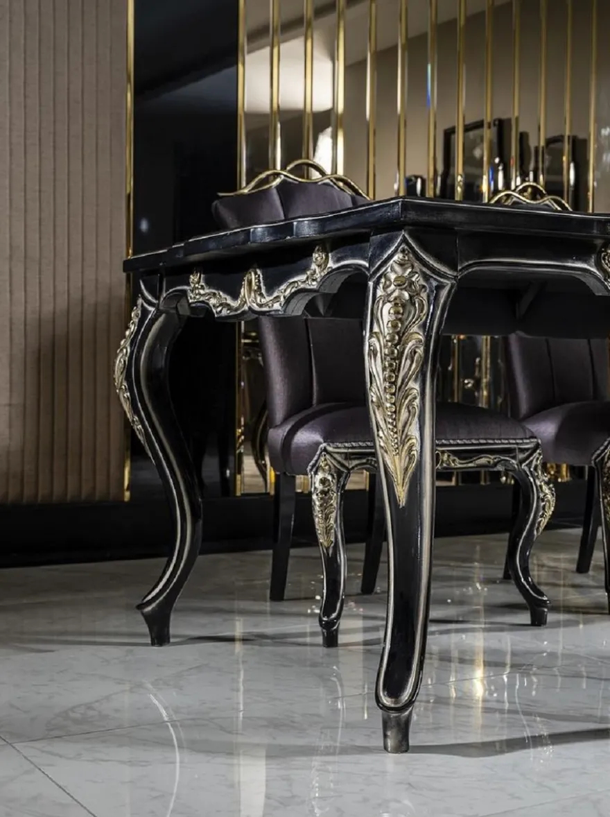 Casa Padrino Luxus Barock Esstisch Schwarz / Gold - Massivholz Esszimmertisch - Barock Esszimmer Möbel - Edel & Prunkvoll