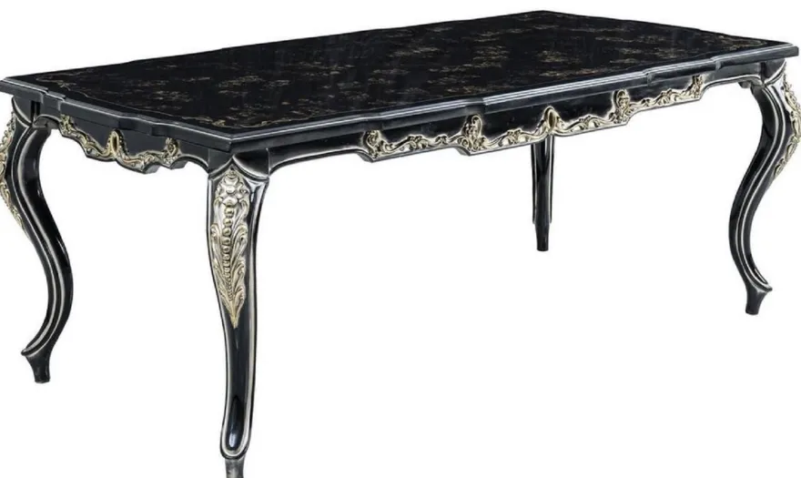 Casa Padrino Luxus Barock Esstisch Schwarz / Gold - Massivholz Esszimmertisch - Barock Esszimmer Möbel - Edel & Prunkvoll