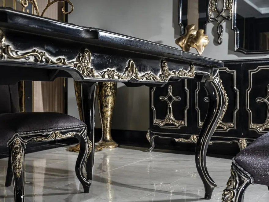 Casa Padrino Luxus Barock Esstisch Schwarz / Gold - Massivholz Esszimmertisch - Barock Esszimmer Möbel - Edel & Prunkvoll