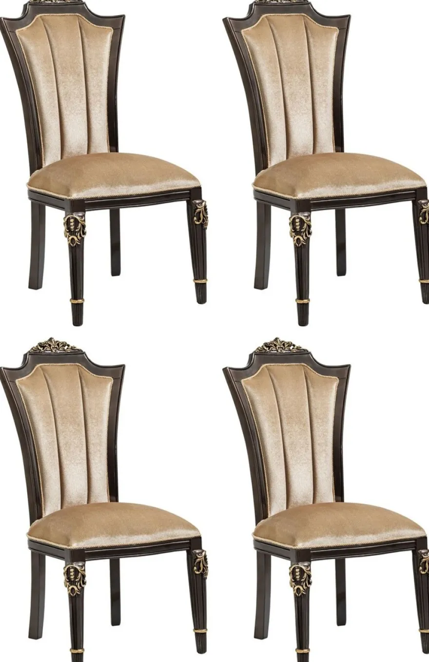 Casa Padrino Luxus Barock Esszimmer Stuhl 4er Set Hellbraun - Barock Möbel