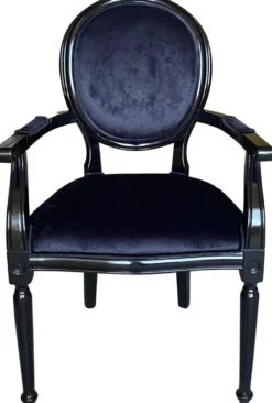 Casa Padrino Luxus Barock Esszimmer Stuhl Schwarz / Schwarz - Handgefertigter Antik Stil Stuhl mit Armlehnen und edlem Samtstoff - Esszimmer Möbel im Barockstil