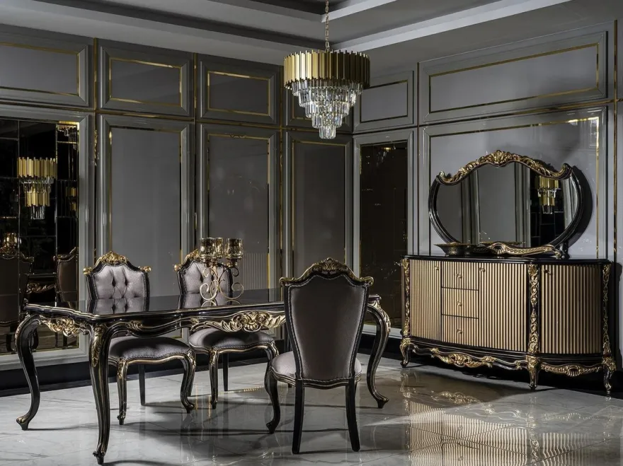 Casa Padrino Luxus Barock Esszimmerstuhl Set Silber / Schwarz / Gold - Handgefertigtes Küchen Stühle 6er Set - Barock Esszimmer Möbel - Edel & Prunkvoll