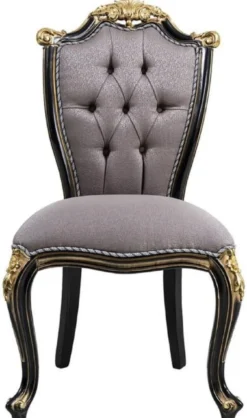 Casa Padrino Luxus Barock Esszimmerstuhl Set Silber / Schwarz / Gold - Handgefertigtes Küchen Stühle 6er Set - Barock Esszimmer Möbel - Edel & Prunkvoll