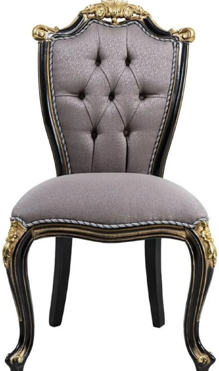 Casa Padrino Luxus Barock Esszimmerstuhl Set Silber / Schwarz / Gold - Handgefertigtes Küchen Stühle 6er Set - Barock Esszimmer Möbel - Edel & Prunkvoll