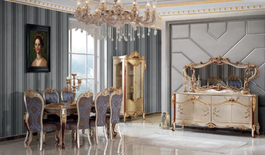 Casa Padrino Luxus Barock Esszimmer Set Blau / Silber - 1 Esstisch & 8 Esszimmerstühle - Prunkvolle Esszimmer Möbel im Barockstil