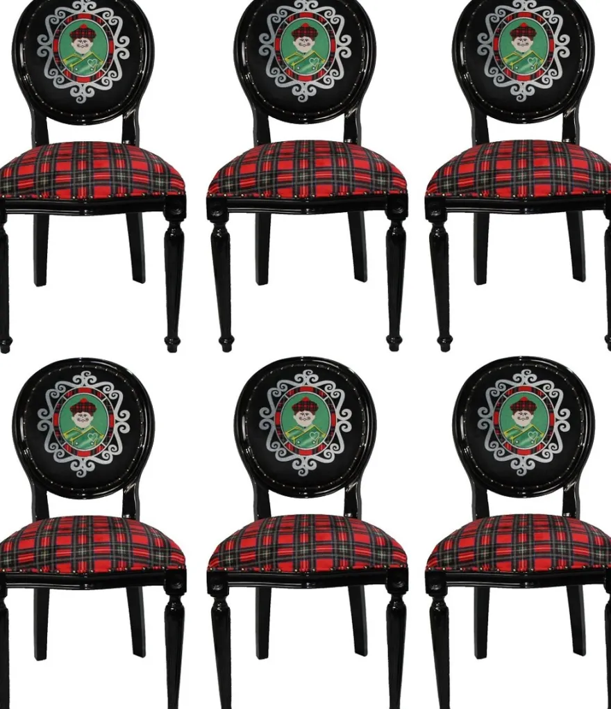 Casa Padrino Luxus Barock Esszimmer Set Schottland Mann Mehrfarbig / Schwarz 48 x 50 x H. 98 cm - 6 handgefertigte Esszimmerstühle - Barock Esszimmermöbel