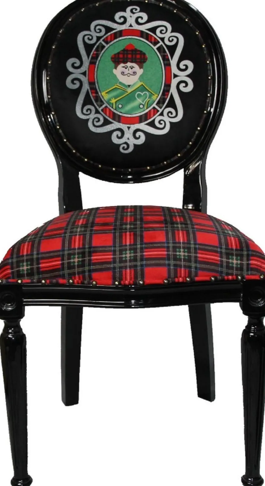 Casa Padrino Luxus Barock Esszimmer Set Schottland Mann Mehrfarbig / Schwarz 48 x 50 x H. 98 cm - 6 handgefertigte Esszimmerstühle - Barock Esszimmermöbel