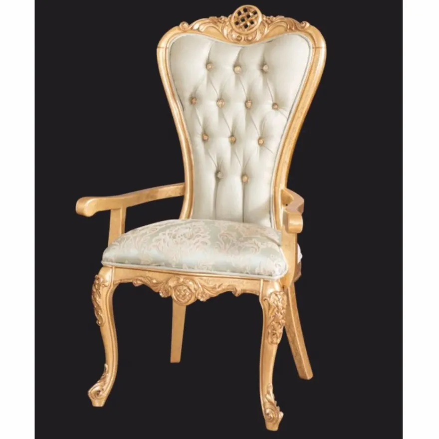 Casa Padrino Luxus Barock Esszimmer Stuhl mit Armlehnen Grün / Gold - Barock Möbel