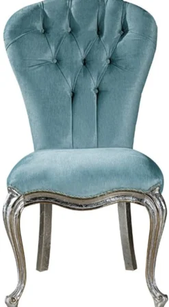 Casa Padrino Luxus Barock Esszimmer Stuhl Set Hellblau / Silber 55 x 55 x H. 107 cm - Küchen Stühle 6er Set - Edle Barock Esszimmer Möbel