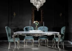 Casa Padrino Luxus Barock Esszimmer Stuhl Set Hellblau / Silber 55 x 55 x H. 107 cm - Küchen Stühle 6er Set - Edle Barock Esszimmer Möbel