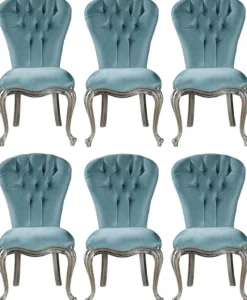 Casa Padrino Luxus Barock Esszimmer Stuhl Set Hellblau / Silber 55 x 55 x H. 107 cm - Küchen Stühle 6er Set - Edle Barock Esszimmer Möbel