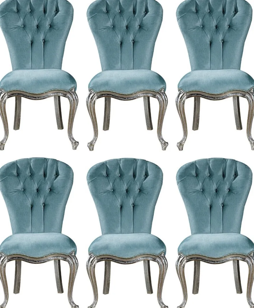 Casa Padrino Luxus Barock Esszimmer Stuhl Set Hellblau / Silber 55 x 55 x H. 107 cm - Küchen Stühle 6er Set - Edle Barock Esszimmer Möbel