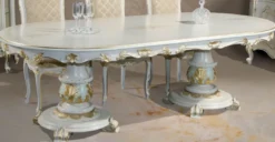 Casa Padrino Luxus Barock Esstisch Weiß / Creme / Mehrfarbig / Gold 700 cm - Riesiger Massivholz Esszimmertisch im Barockstil - Barock Esszimmer & Hotel Möbel - Luxus Qualität - Made in Italy