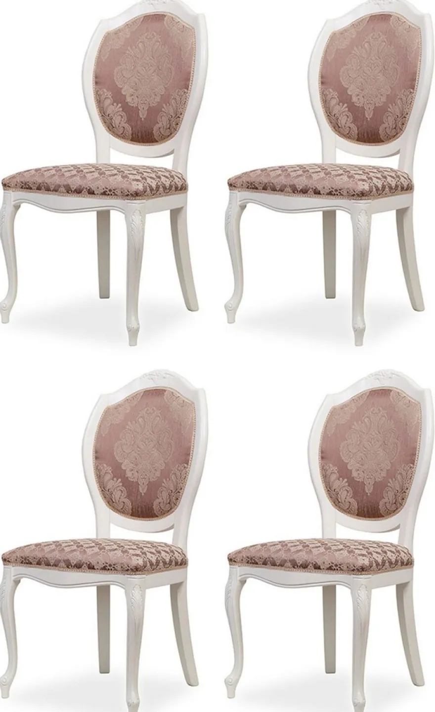 Casa Padrino Luxus Barock Esszimmer Stuhl 4er Set Lila / Beige / Weiß - Barockstil Küchen Stühle - Prunkvolle Luxus Esszimmer Möbel im Barockstil - Edel & Prunkvoll