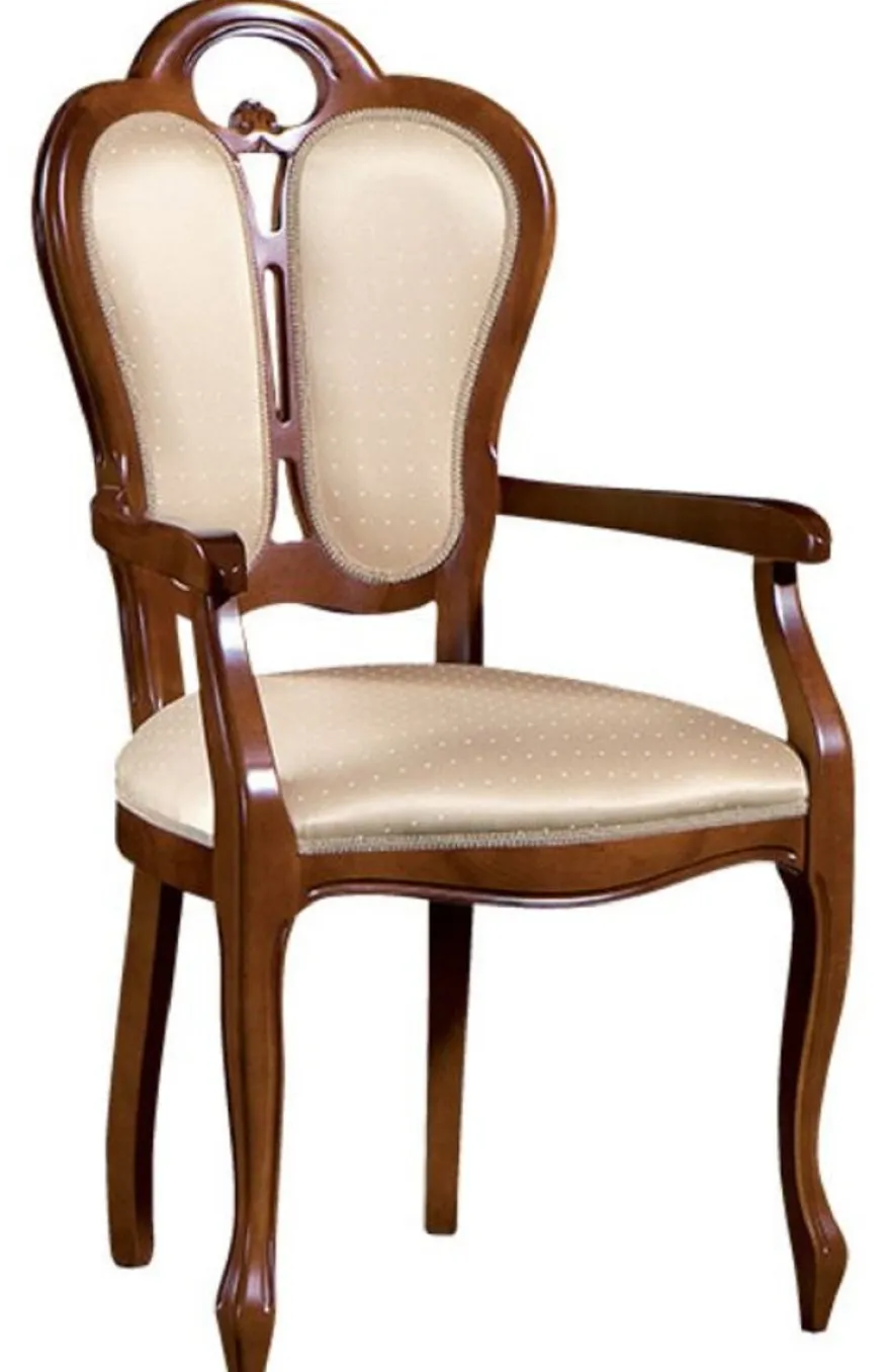 Casa Padrino Luxus Barock Esszimmerstuhl mit Armlehnen Braun / Weiß / Beige 57 x 43 x H. 105 cm - Esszimmermöbel im Barockstil