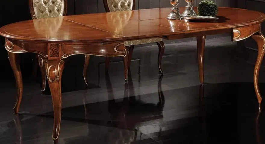 Casa Padrino Luxus Barock Esstisch Braun / Gold - Ausziehbarer Massivholz Esszimmertisch im Barockstil - Barock Esszimmer Möbel - Luxus Qualität - Made in Italy