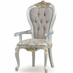 Casa Padrino Luxus Barock Esszimmer Stuhl mit Armlehnen Grau / Silber / Gold - Barock Möbel