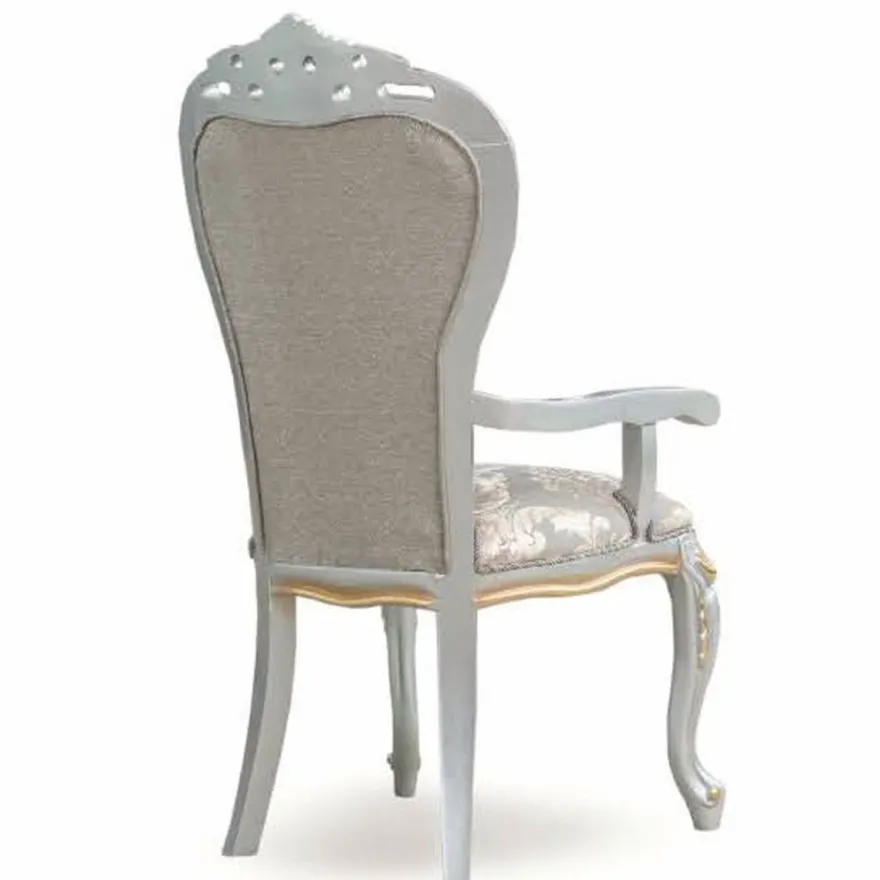 Casa Padrino Luxus Barock Esszimmer Stuhl mit Armlehnen Grau / Silber / Gold - Barock Möbel