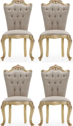 Casa Padrino Luxus Barock Esszimmer Stuhl 4er Set Grau / Gold - Prunkvolle Barockstil Küchen Stühle - Luxus Esszimmer Möbel im Barockstil - Barock Esszimmer Möbel - Barockstil Möbel