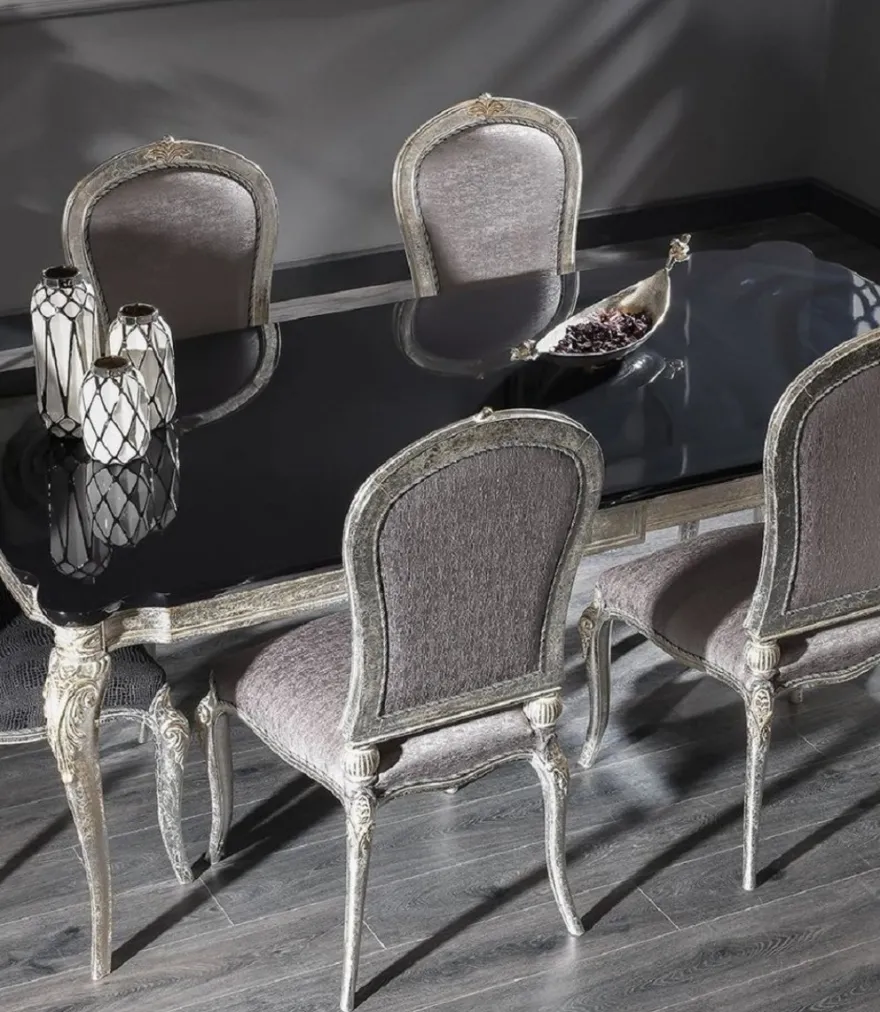 Casa Padrino Luxus Barock Esszimmer Stuhl Silber / Gold H. 102 cm - Barock Esszimmer Möbel