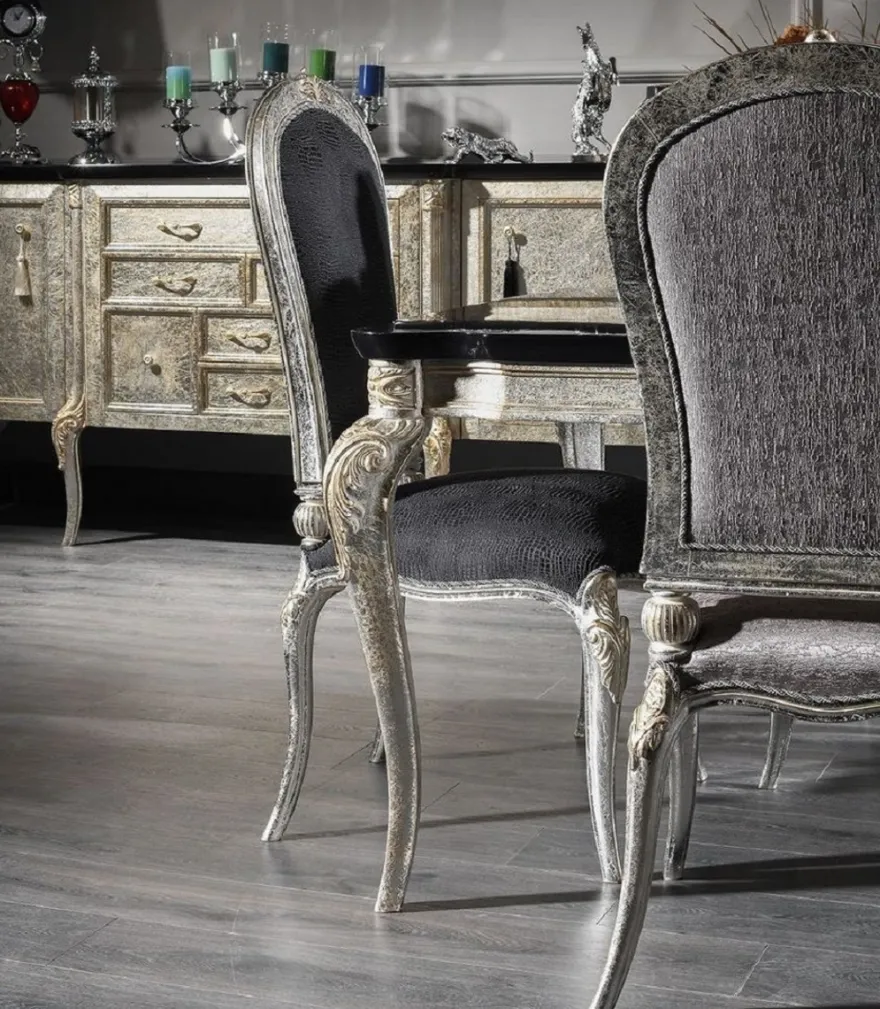 Casa Padrino Luxus Barock Esszimmer Stuhl Silber / Gold H. 102 cm - Barock Esszimmer Möbel