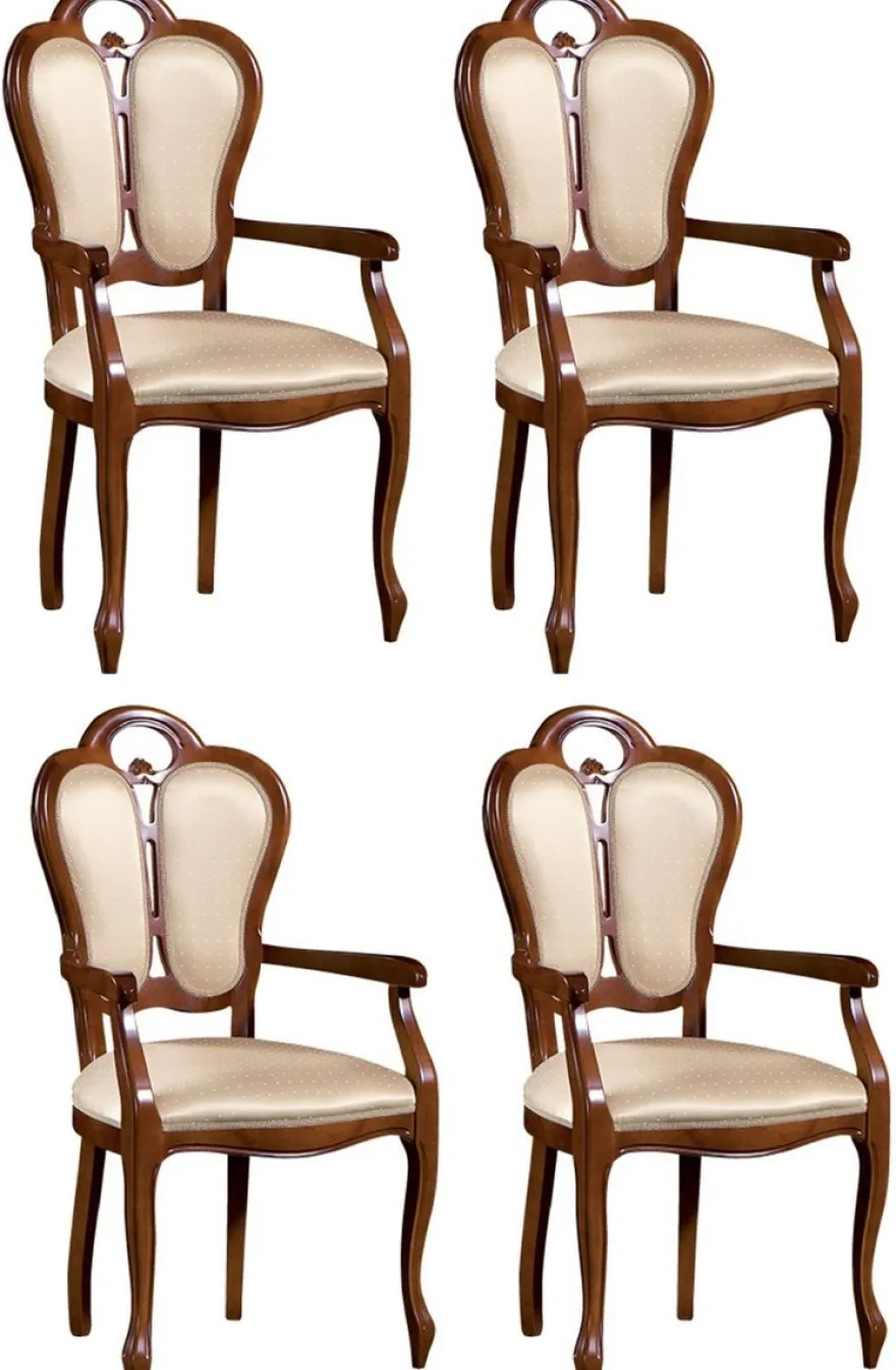 Casa Padrino Luxus Barock Esszimmer Set Braun / Weiß / Beige 57 x 43 x H. 105 cm - 4 Esszimmerstühle mit Armlehnen - Esszimmermöbel im Barockstil