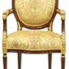 Casa Padrino Luxus Barock Esszimmer Stuhl mit Armlehnen Ludwig XV Gold Muster / Mahagoni Braun - Möbel