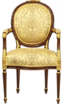Casa Padrino Luxus Barock Esszimmer Stuhl mit Armlehnen Ludwig XV Gold Muster / Mahagoni Braun - Möbel
