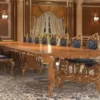 Casa Padrino Luxus Barock Esszimmer Set Weiß / Grün / Gold - 1 Barock Esstisch & 6 Barock Esszimmerstühle - Barock Esszimmer Möbel - Luxus Möbel im Barockstil - Edel & Prunkvoll - Luxus Qualität