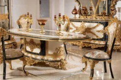 Casa Padrino Luxus Barock Esstisch Weiß / Blau / Gold - Prunkvoller Massivholz Esszimmertisch im Barockstil - Barock Esszimmer Möbel - Edel & Prunkvoll