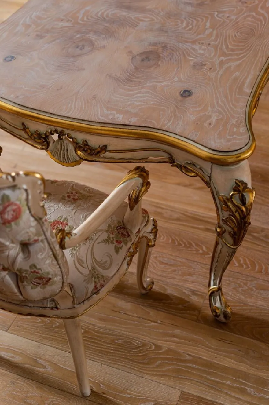 Casa Padrino Luxus Barock Esstisch Beige / Weiß / Gold - Prunkvoller Massivholz Esszimmertisch im Barockstil - Barock Esszimmer Möbel
