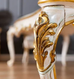 Casa Padrino Luxus Barock Esstisch Beige / Weiß / Gold - Prunkvoller Massivholz Esszimmertisch im Barockstil - Barock Esszimmer Möbel