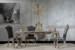 Casa Padrino Luxus Barock Esszimmer Stuhl 8er Set Grau / Silber - Prunkvolle Barockstil Küchen Stühle - Luxus Esszimmer Möbel im Barockstil - Barock Esszimmer Möbel - Barockstil Möbel