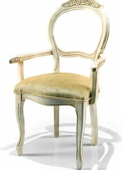 Casa Padrino Luxus Barock Esszimmer Stuhl mit Armlehnen Gold / Elfenbein - Made in Italy