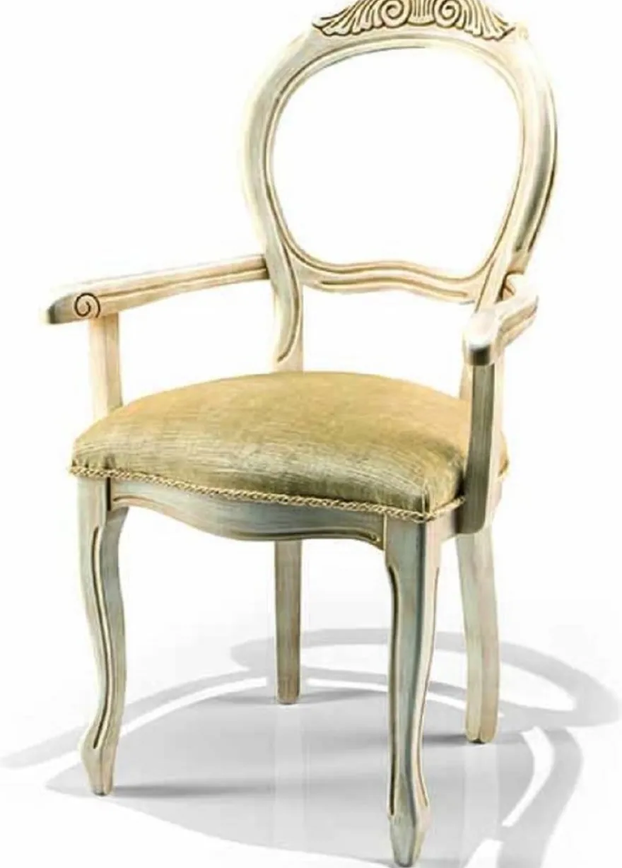 Casa Padrino Luxus Barock Esszimmer Stuhl mit Armlehnen Gold / Elfenbein - Made in Italy