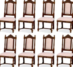 Casa Padrino Luxus Barock Esszimmer Stuhl 8er Set Rosa / Weiß / Dunkelbraun - Barockstil Küchen Stühle - Prunkvolle Luxus Esszimmer Möbel im Barockstil - Edel & Prunkvoll