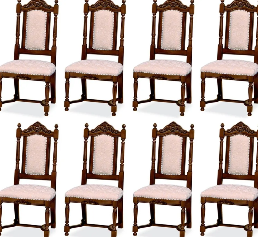 Casa Padrino Luxus Barock Esszimmer Stuhl 8er Set Rosa / Weiß / Dunkelbraun - Barockstil Küchen Stühle - Prunkvolle Luxus Esszimmer Möbel im Barockstil - Edel & Prunkvoll