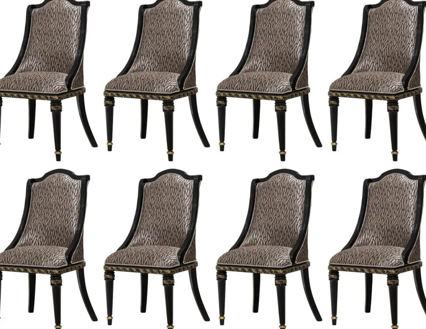 Casa Padrino Luxus Barock Esszimmer Stuhl 8er Set Silber Muster / Schwarz / Gold - Prunkvolle Barockstil Küchen Stühle - Luxus Barockstil Esszimmer Möbel - Barock Esszimmer Möbel - Barockstil Möbel